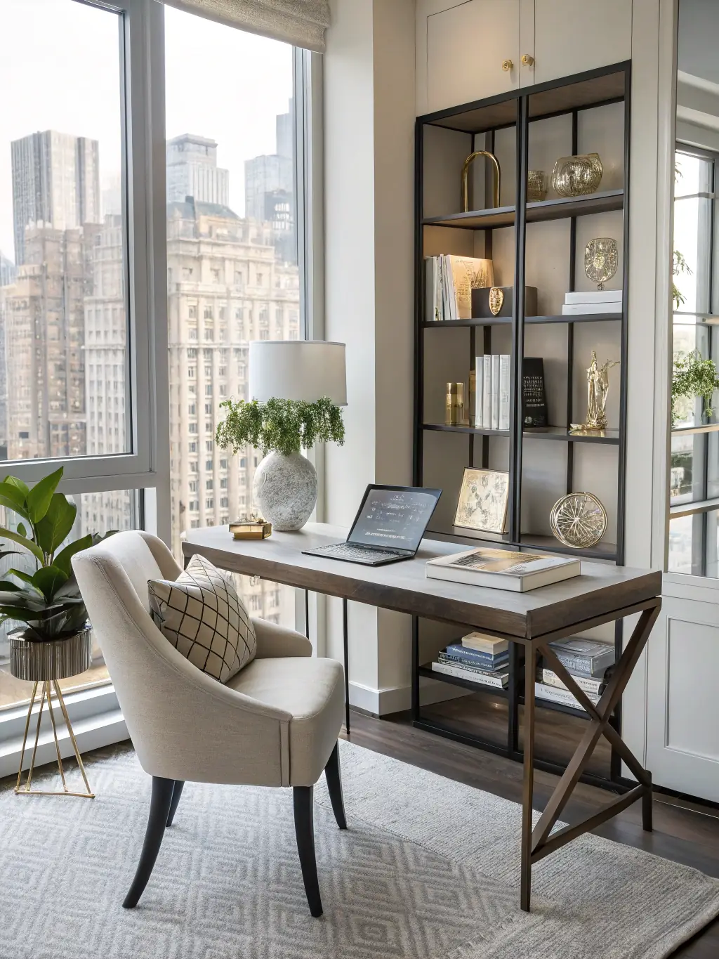 A well-organized home office space within a preconfigured floor plan by Ozark Heritage Homes, featuring a built-in desk and shelving.